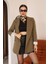 Çizgili Astar Detaylı Oversize Haki Blazer Ceket 4