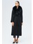 Çıkabilir Kürklü Belden Bağlamalı Uzun Kaşmir Kaban Siyah 3133-TK 1
