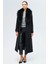 Çıkabilir Kürklü Belden Bağlamalı Uzun Kaşmir Kaban Siyah 3133-TK 3