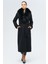 Çıkabilir Kürklü Belden Bağlamalı Uzun Kaşmir Kaban Siyah 3133-TK 4