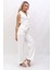 Klasik Yelek & Yüksek Bel Bol Paça Pantolon Takım-Beyaz 1