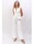 Klasik Yelek & Yüksek Bel Bol Paça Pantolon Takım-Beyaz 3
