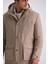 Bej Comfort Fit Kapüşonlu Yünlü Mont 7