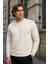 Erkek Desenli Kışlık Salaş Rahat Krem Sweatshirt 1