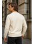 Erkek Desenli Kışlık Salaş Rahat Krem Sweatshirt 2