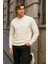 Erkek Desenli Kışlık Salaş Rahat Krem Sweatshirt 3