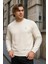 Erkek Desenli Kışlık Salaş Rahat Krem Sweatshirt 4