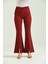 Kadın Pantolon Paça Detaylı Toparlayıcı Yüksel Bel Kumaş Pantolon Bordo - T111 4