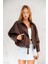 Oversize Bomber Kemerli Fermuarlı Deri Ceket 4