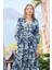 Monamise Yaprak Desenli Önü Düğmeli Truvakar Kollu Elbise 2