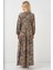 Otantik Desenli Uzun Kollu Gömlek Elbise Kadınlar İçin Trend A.gri 6