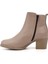 Kadın Bej Fermuarlı Kalın Topuklu Hakiki Deri Bot 3