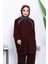 Bordo Taş Detaylı Fermuarlı Pantolonlu Tunik Modal Takım 2