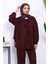 Mürdüm Ön Bağlamalı Bürümcük Kimono Pantolonlu Takım 3