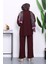 Mürdüm Ön Bağlamalı Bürümcük Kimono Pantolonlu Takım 4
