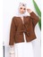 Kahverengi Önü Bağlamalı Keçe Kimono Ceket 1