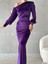 Yırtmaçlı Omzu Açık Maxi Boy Kadife Kumaş Abiye Elbise Mor 582600 2