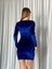 Bisiklet Yaka Kadife Mini Elbise 582739 Saks 3
