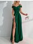 Düşük Askı Yırtmaçlı Uzun Abiye Elbise Zümrüt 58871 2