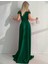 Düşük Askı Yırtmaçlı Uzun Abiye Elbise Zümrüt 58871 3