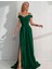 Düşük Askı Yırtmaçlı Uzun Abiye Elbise Zümrüt 58871 4