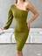 Ithal Krep Kumaş Tek Omuz Kol Detay Elbise Fıstık Yeşili 581880 2