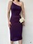 Tek Omuz Yan Dekolteli Midi Elbise Mor 582049 1