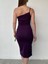 Tek Omuz Yan Dekolteli Midi Elbise Mor 582049 2
