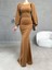 Balon Kol Balık Model Maxi Boy Ithal Krep Kumaş Elbise 582744 Camel 4