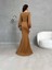 Balon Kol Balık Model Maxi Boy Ithal Krep Kumaş Elbise 582744 Camel 5
