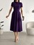 Kısa Kollu Cepli Uzun Krep Kumaş Elbise Mor 582110 2