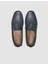 %100 Hakiki Deri Lacivert Logo Detaylı Erkek Loafer Ayakkabı 4