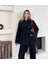 Bağlamalı Koyu Lacivert Denim Takım Oversize Ceket ve Pantolon 1