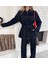 Bağlamalı Koyu Lacivert Denim Takım Oversize Ceket ve Pantolon 2