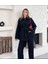 Bağlamalı Koyu Lacivert Denim Takım Oversize Ceket ve Pantolon 3