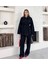 Bağlamalı Koyu Lacivert Denim Takım Oversize Ceket ve Pantolon 4