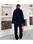 Bağlamalı Koyu Lacivert Denim Takım Oversize Ceket ve Pantolon 5
