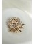 Altın Rengi Taş ve Inci Detay Sedef Çiçek Buket Çelenk Broş (4cm) 1