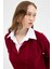 Bordo Gömlek Yakalı Örgü Kadın Kazak 2335 5