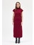 Bordo Bej Büzgü Detaylı Triko Midi Elbise 2317 3