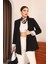 Çizgili Astar Detaylı Oversize Siyah Blazer Ceket 2