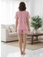 Kadın Kalp Detaylı Pembe Pijama Takımı 4