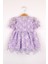 Lila Kısa Kollu Papatya Tüllü Kız Çocuk Elbise - Hillary 7