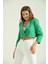 Kadın Blazer Ceket Tek Düğmeli Vatka Detaylı Kol Katlamalı Kadın Blazer Ceket Yeşil - T032 1