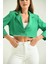 Kadın Blazer Ceket Tek Düğmeli Vatka Detaylı Kol Katlamalı Kadın Blazer Ceket Yeşil - T032 3