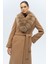 Çıkabilir Kürklü Belden Bağlamalı Uzun Kaşmir Kaban Kamel 3133-TK 4