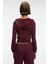 COSIMA Kadın Metal Fermuarlı Kapüşonlu Crop Bordo Sweatshirt 7