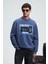 LUCIAN Erkek Göğsü Baskılı Yuvarlak Yaka Regular Fit İndigo Sweatshirt 1