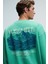 PERCY Erkek Yuvarlak Yaka Göğsü Nakışlı Sırtı Baskılı Oversize Yeşil Sweatshirt 1