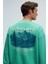 PERCY Erkek Yuvarlak Yaka Göğsü Nakışlı Sırtı Baskılı Oversize Yeşil Sweatshirt 8